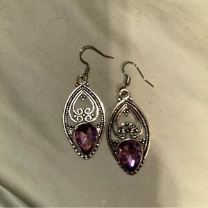 Elegant Silver and Purple Teardrop Earrings